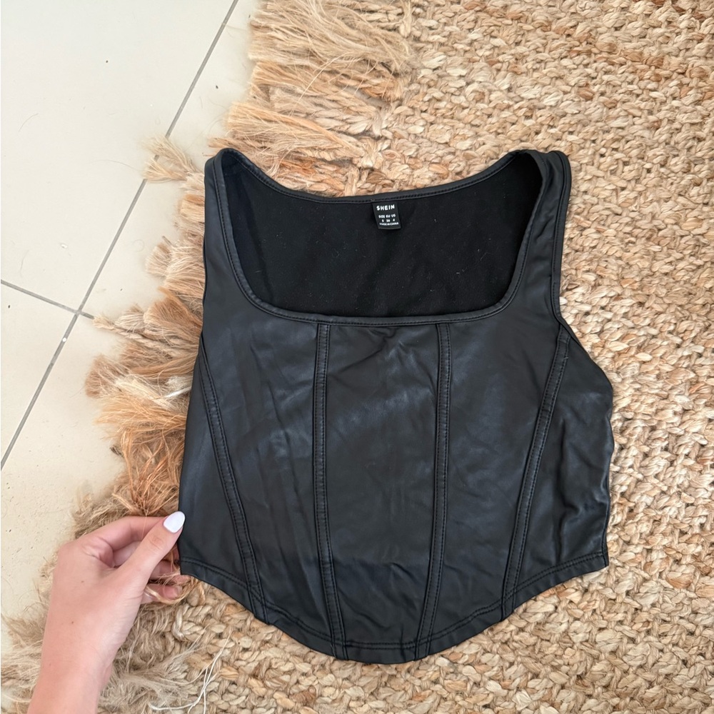 Black Faux Leather Crop Top